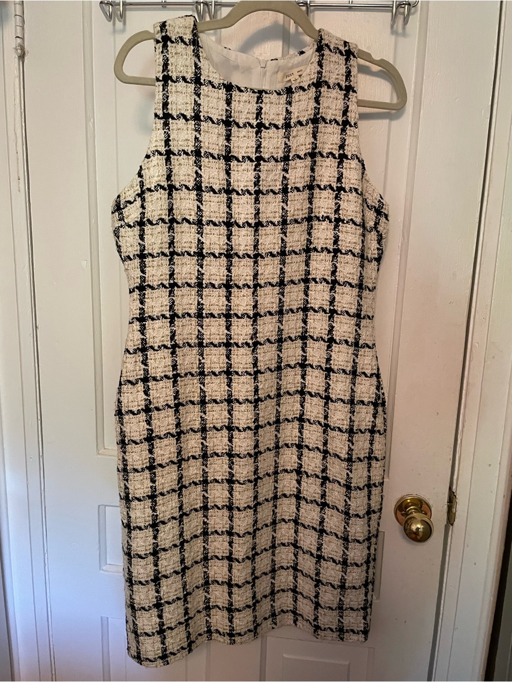 Just Me NWT Black and White Windowpane Tweed Sheath Dress
